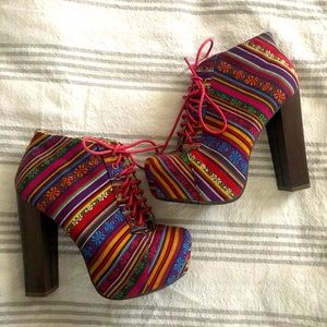 Boho Floral Colorful Platform Heels Size 8